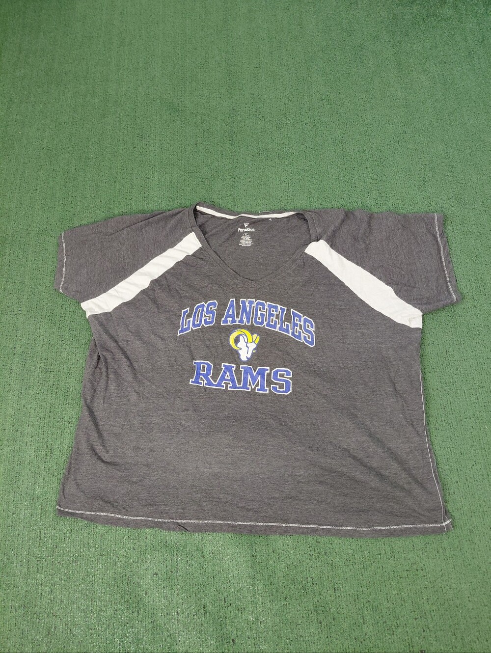 Womens Fanatics Los Angeles Rams Football NFL Sports Gray V Neck T Shirt Sz XXXX